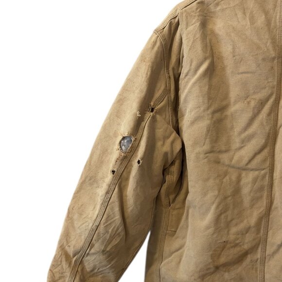 Carhartt Torn Faded Ripped Insulated Work Jacket Canvas Heavy-Duty Outerwear - Picture 10 of 13